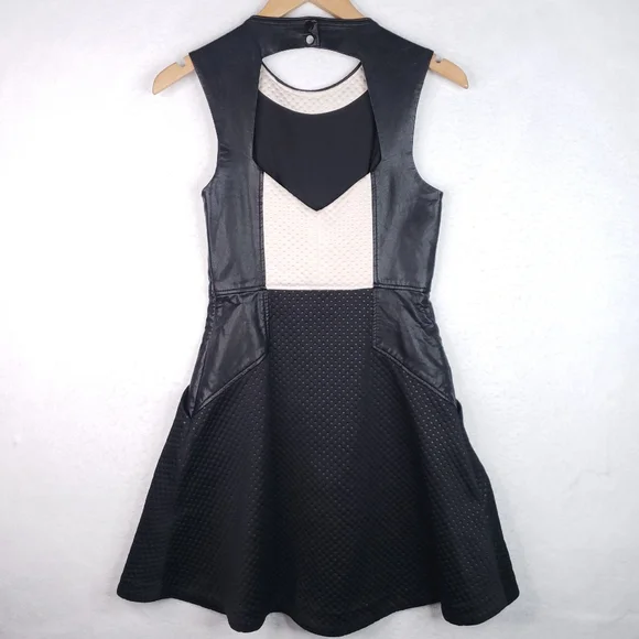 RACHEL Rachel Roy Textured A Line Skater Faux Leather Trim Scuba Dress - Picture 8 of 16